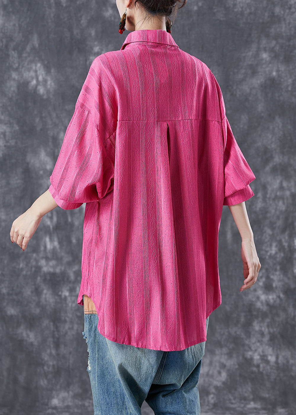 Modern Rose Oversized Striped Cotton Shirt Top Summer Ada Fashion