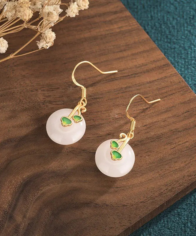 Modern White Jade Cloisonne Enamel Drop Earrings Ada Fashion