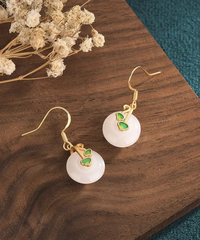 Modern White Jade Cloisonne Enamel Drop Earrings Ada Fashion