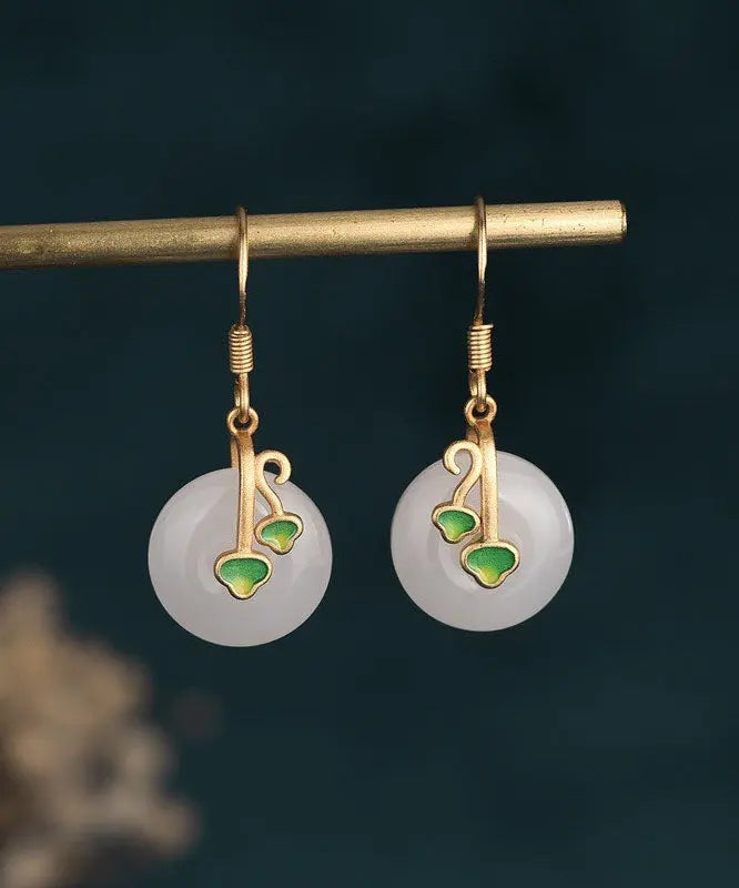 Modern White Jade Cloisonne Enamel Drop Earrings Ada Fashion