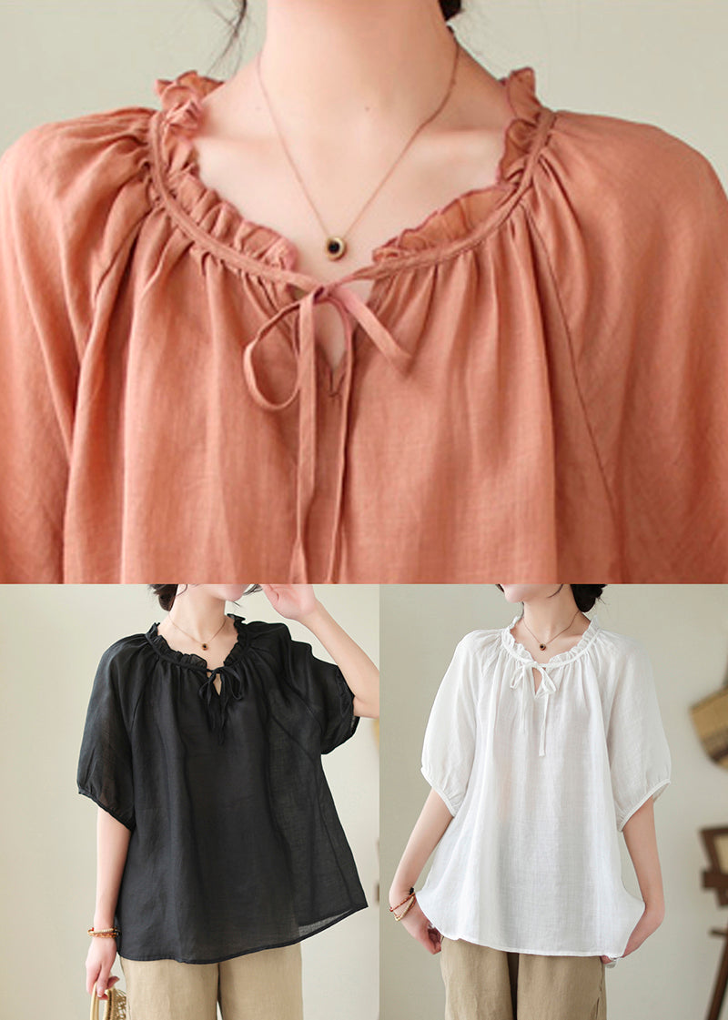 Modern White Lace Up Ruffled Linen Shirts Summer LY5308 - fabuloryshop