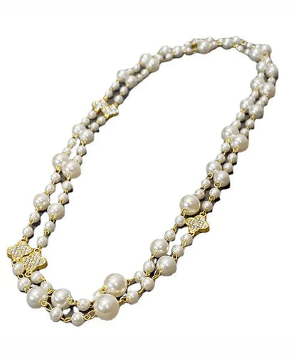 Modern White Overgild Pearl Clover Zircon Princess Necklace Ada Fashion