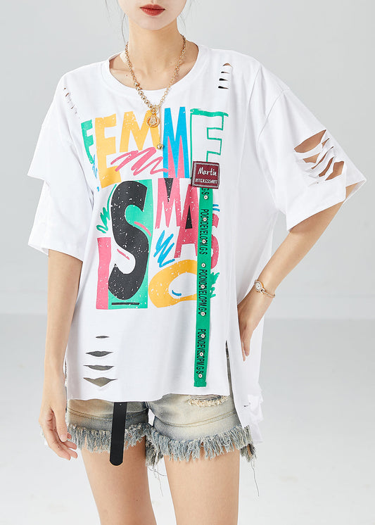 Modern White Oversized Ripped Cotton Beach Vest Summer LY6126 - fabuloryshop