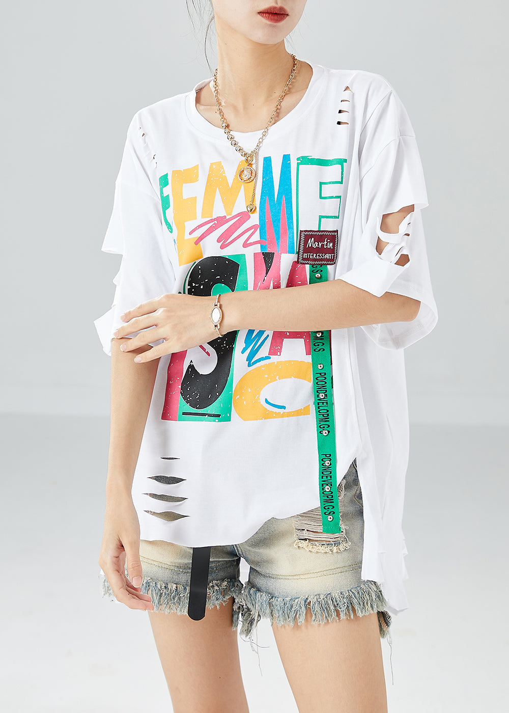 Modern White Oversized Ripped Cotton Beach Vest Summer LY6126 - fabuloryshop