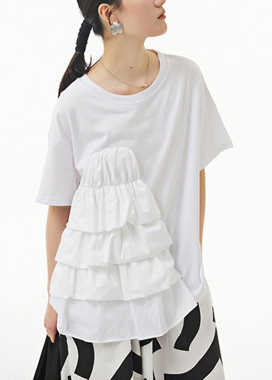 Modern White Patchwork Floral Solid Tops Summer LY1180 - fabuloryshop