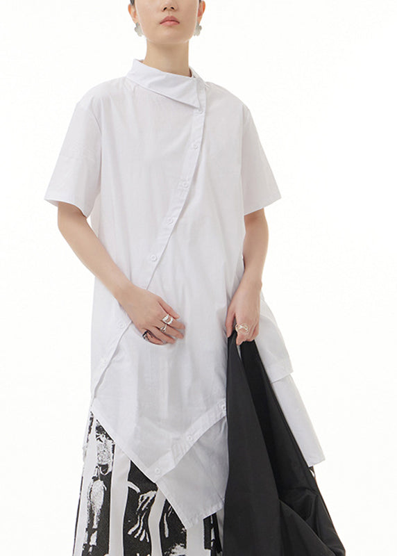 Modern White Peter Pan Collar Patchwork Solid Cotton Long Shirts Summer LY1203 - fabuloryshop