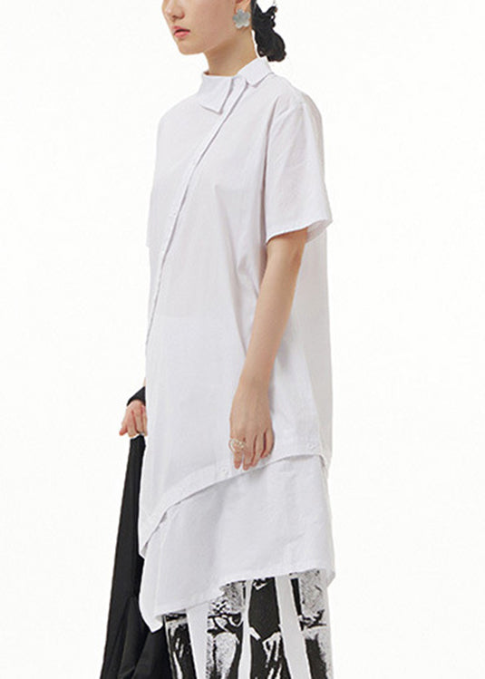 Modern White Peter Pan Collar Patchwork Solid Cotton Long Shirts Summer LY1203 - fabuloryshop