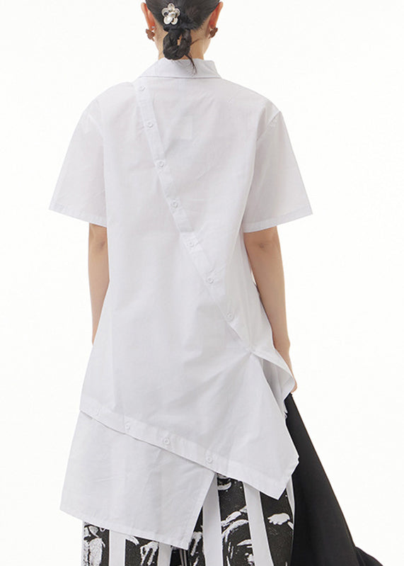 Modern White Peter Pan Collar Patchwork Solid Cotton Long Shirts Summer LY1203 - fabuloryshop