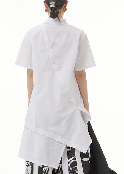 Modern White Peter Pan Collar Patchwork Solid Cotton Long Shirts Summer LY1203 - fabuloryshop