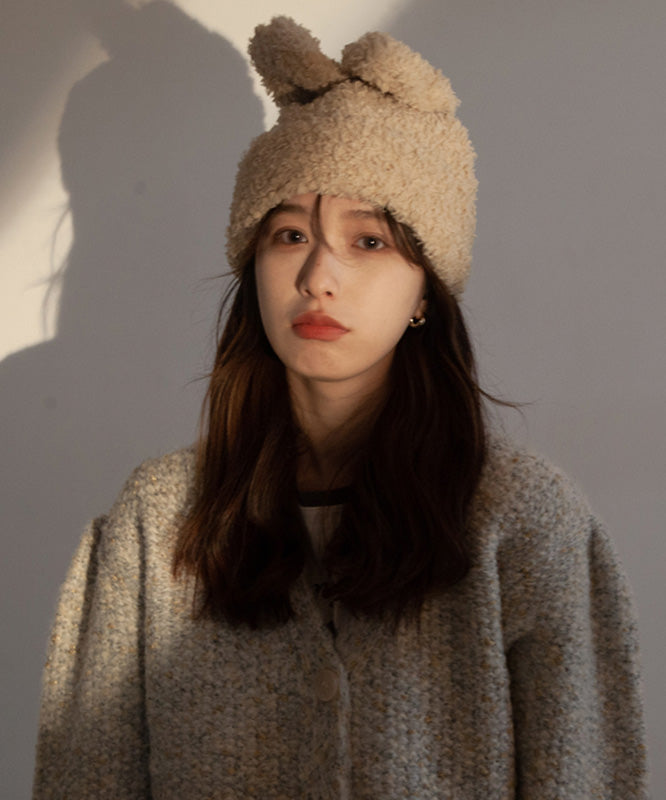 Modern White Rabbit Ears Warm Knit Bonnie Hat LY538 - fabuloryshop