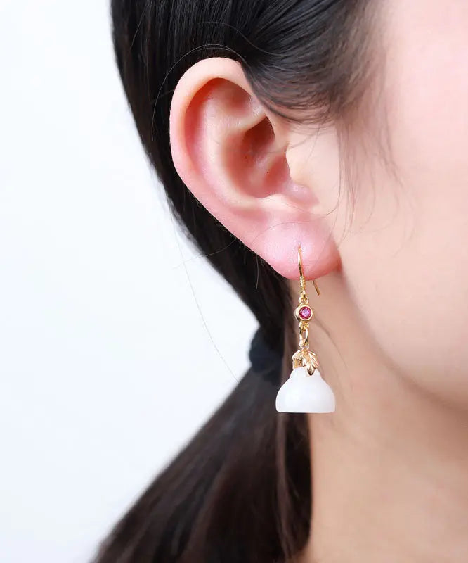 Modern White Sterling Silver Jade Crystal Drop Earrings Ada Fashion