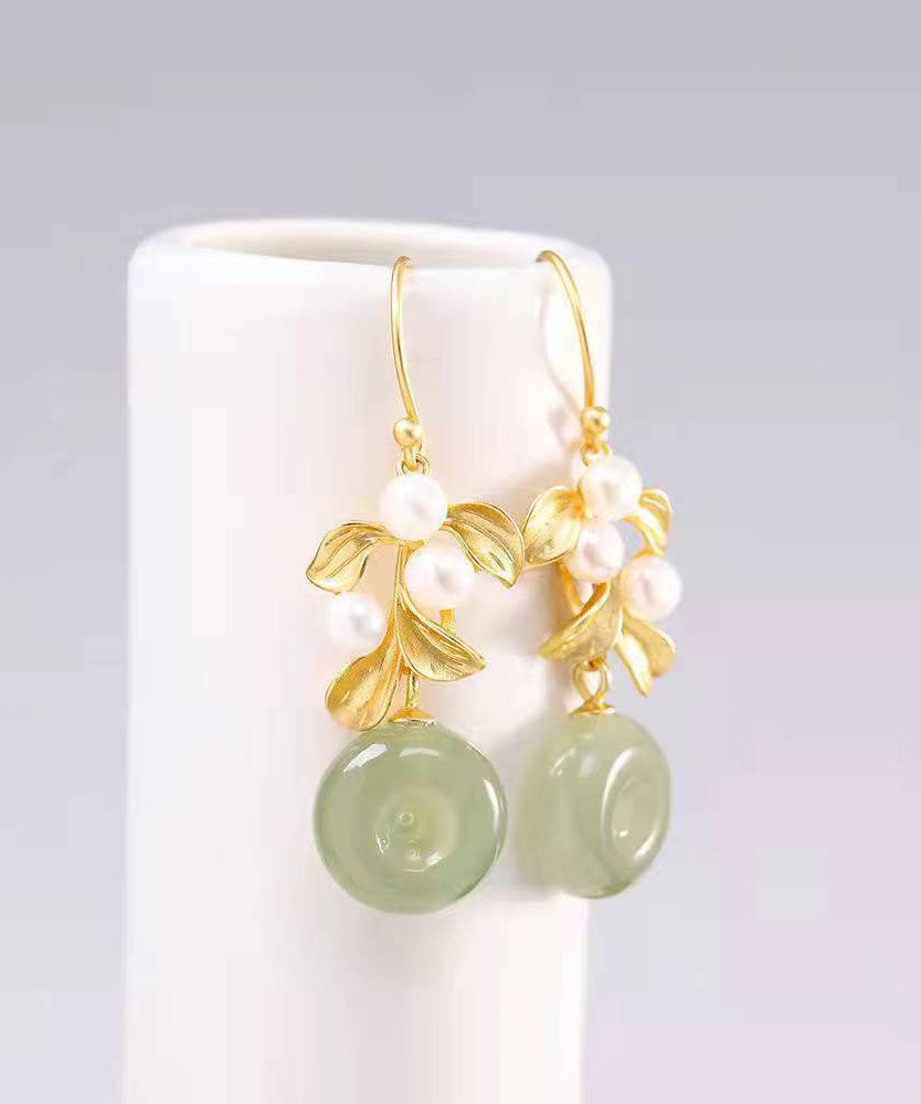 Modern White Sterling Silver Overgild Inlaid Pearl Jade Drop Earrings TW1013 - fabuloryshop