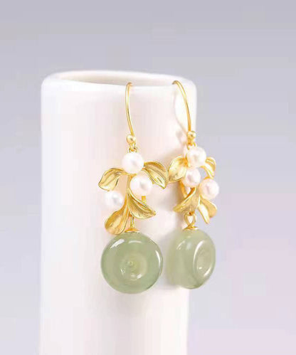 Modern White Sterling Silver Overgild Inlaid Pearl Jade Drop Earrings TW1013 - fabuloryshop