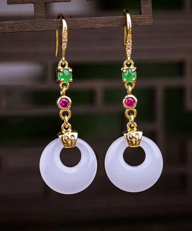 Modern White Sterling Silver Overgild Zircon Jade Drop Earrings Ada Fashion