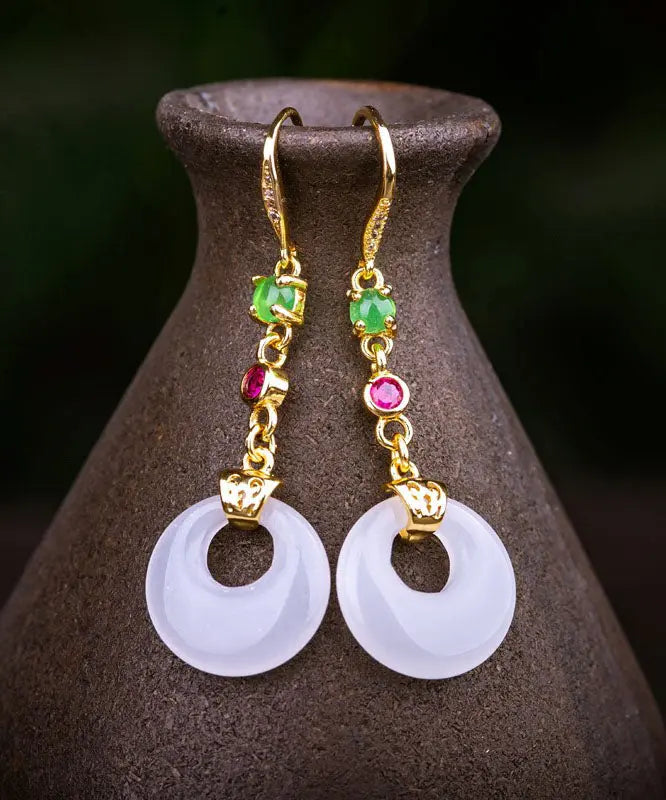 Modern White Sterling Silver Overgild Zircon Jade Drop Earrings Ada Fashion