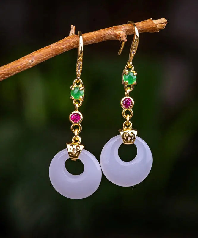 Modern White Sterling Silver Overgild Zircon Jade Drop Earrings Ada Fashion