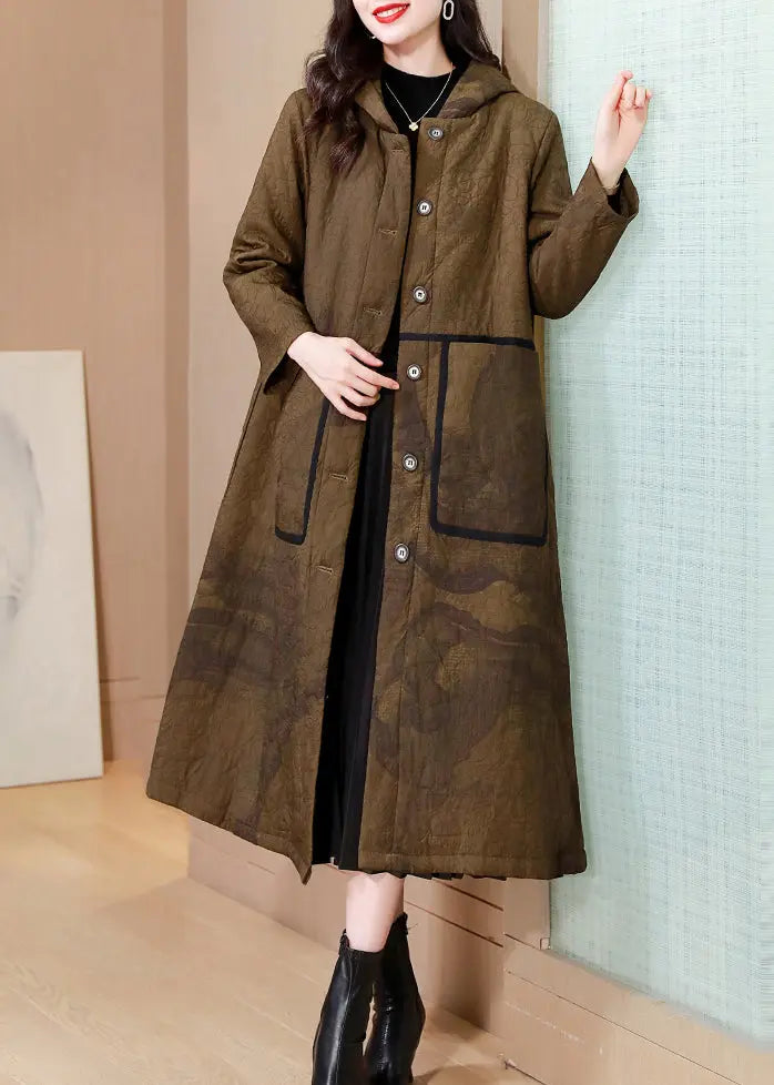 Modern Yellow Hooded Pockets Fine Cotton Filled Womens Coat Winter Ada Fashion