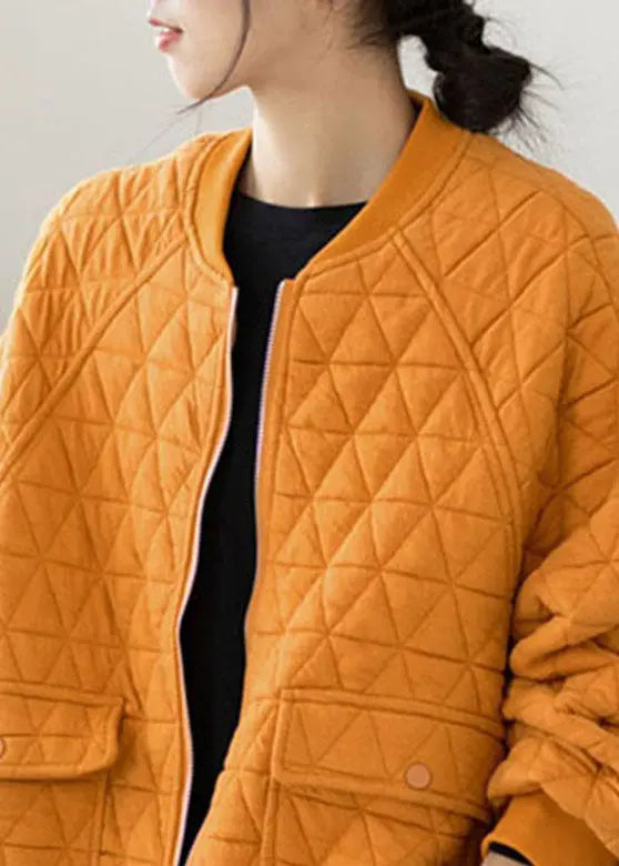 Modern Yellow O-Neck Pockets Plaid Patchwork Fleece Coat Fall Ada Fashion