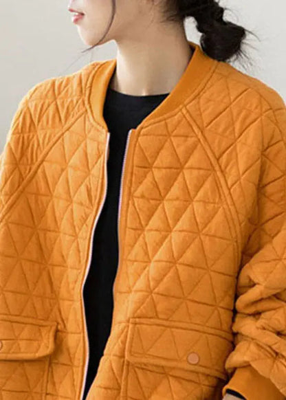 Modern Yellow O-Neck Pockets Plaid Patchwork Fleece Coat Fall Ada Fashion