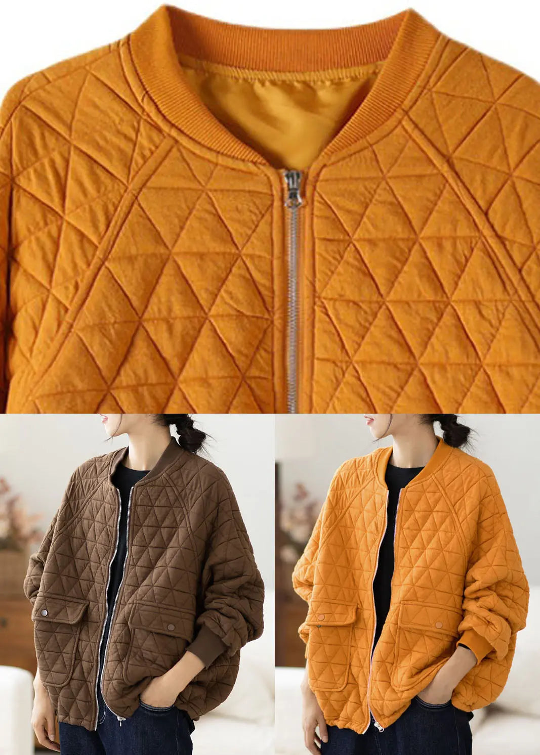 Modern Yellow O-Neck Pockets Plaid Patchwork Fleece Coat Fall Ada Fashion