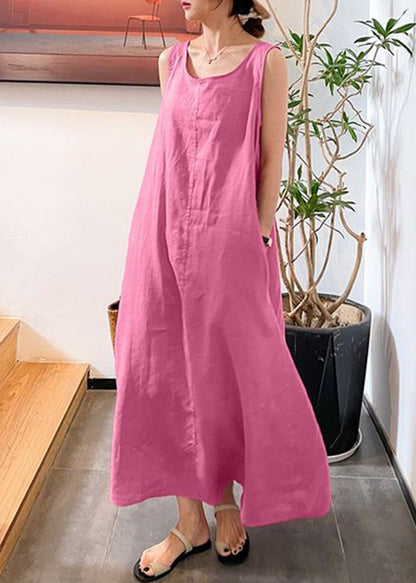 Modern Yellow O-Neck Slim Fit Cotton Long Dresses Sleeveless LY2570 - fabuloryshop