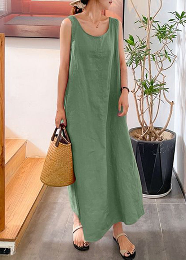 Modern Yellow O-Neck Slim Fit Cotton Long Dresses Sleeveless LY2570 - fabuloryshop