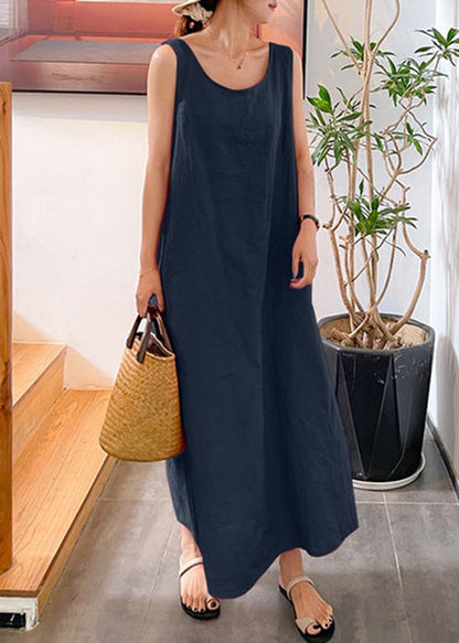 Modern Yellow O-Neck Slim Fit Cotton Long Dresses Sleeveless LY2570 - fabuloryshop