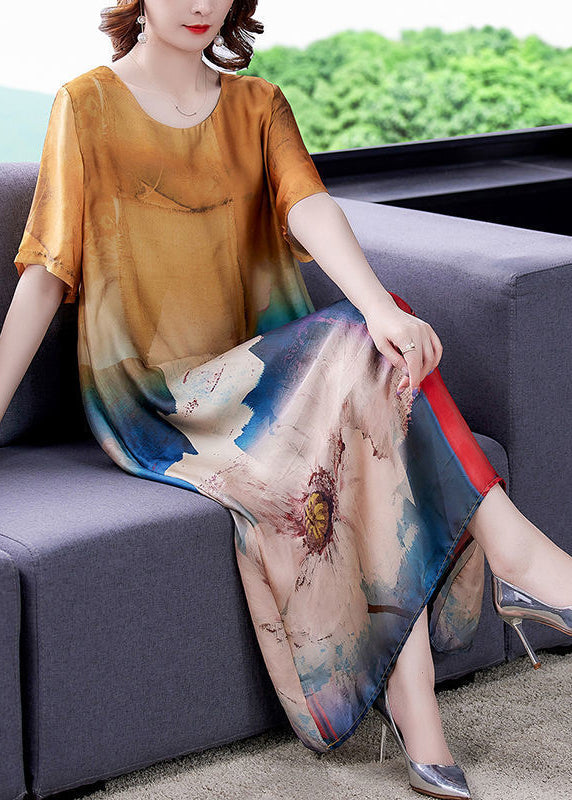 Modern Yellow Oversized Print Silk Long Dresses Summer LY3730 - fabuloryshop