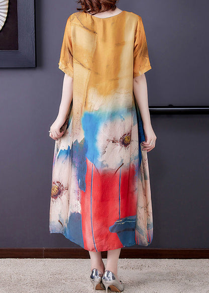 Modern Yellow Oversized Print Silk Long Dresses Summer LY3730 - fabuloryshop