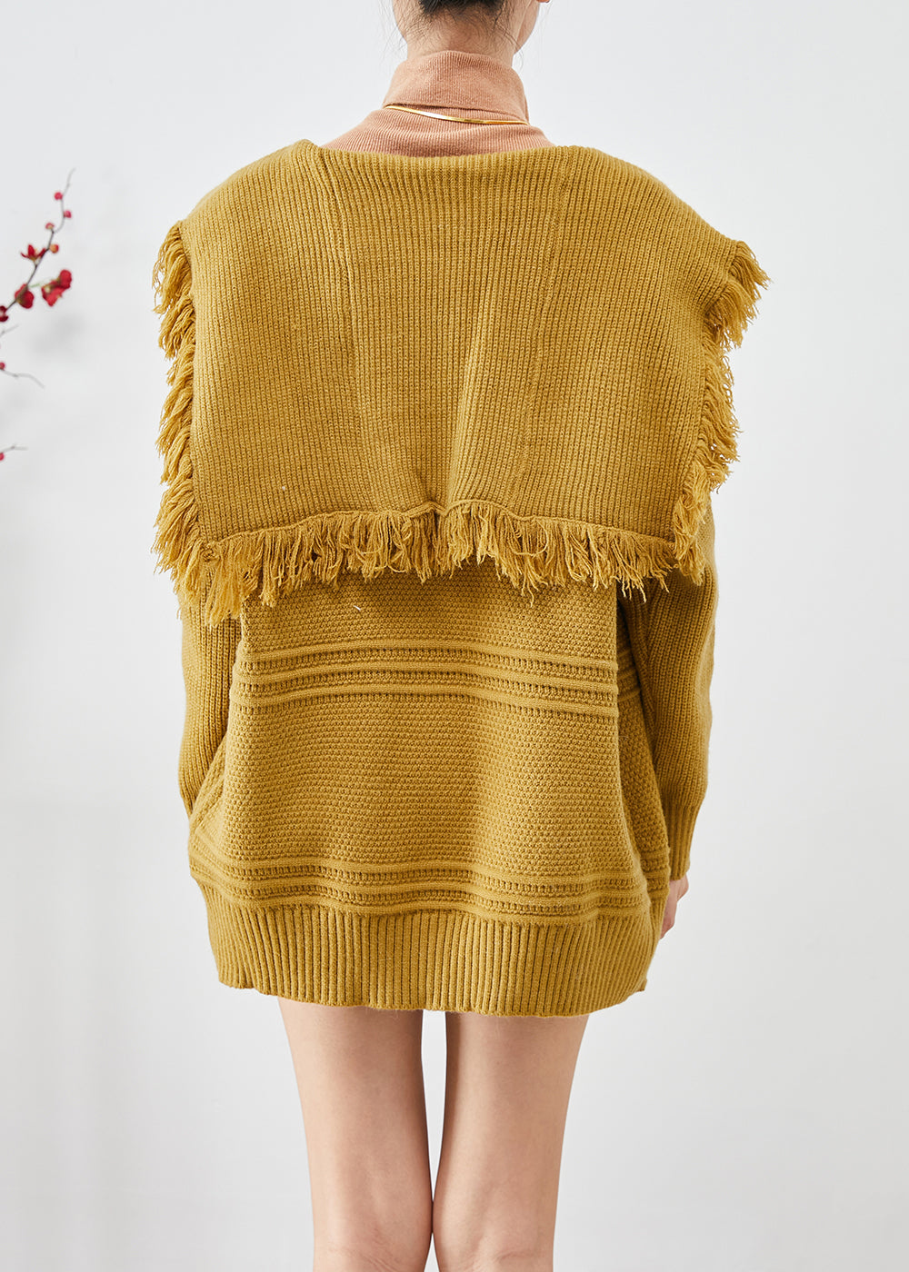 Modern Yellow Sailor Collar Tasseled Knit Cardigan Fall Ada Fashion