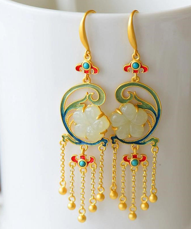 Modern Yellow Sterling Silver Inlaid Jade Turquoise Drop Earrings LY2263 - fabuloryshop