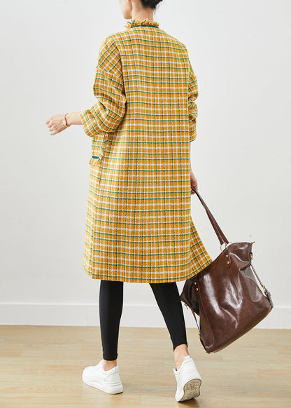 Modern Yellow Tasseled Plaid Cotton Coat Fall ML2446