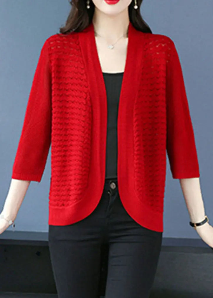 Mulberry Hollow Out Cozy Thin Ice Size Knit Cardigan Summer Ada Fashion