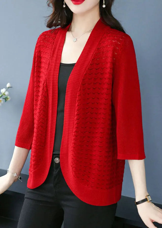 Mulberry Hollow Out Cozy Thin Ice Size Knit Cardigan Summer Ada Fashion