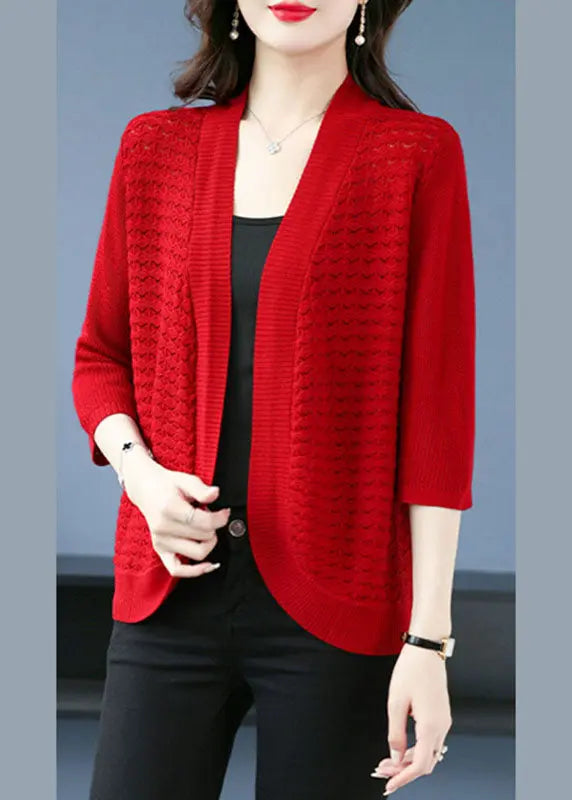 Mulberry Hollow Out Cozy Thin Ice Size Knit Cardigan Summer Ada Fashion