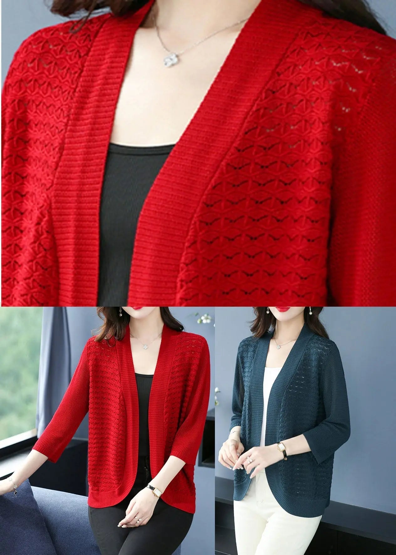 Mulberry Hollow Out Cozy Thin Ice Size Knit Cardigan Summer Ada Fashion