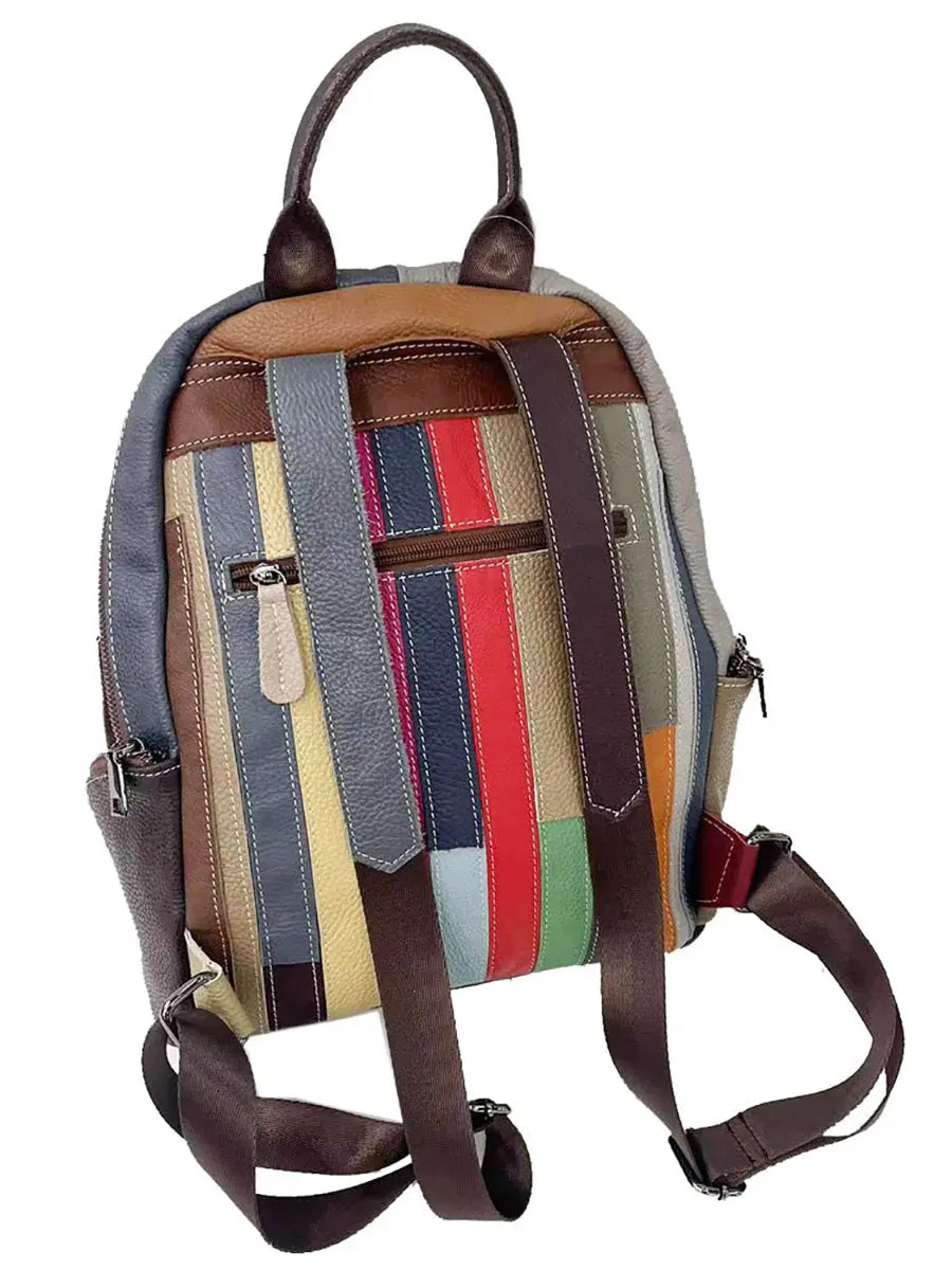 Multicolor Rhomboids Leather Spliced Zipper Backpack Ada Fashion