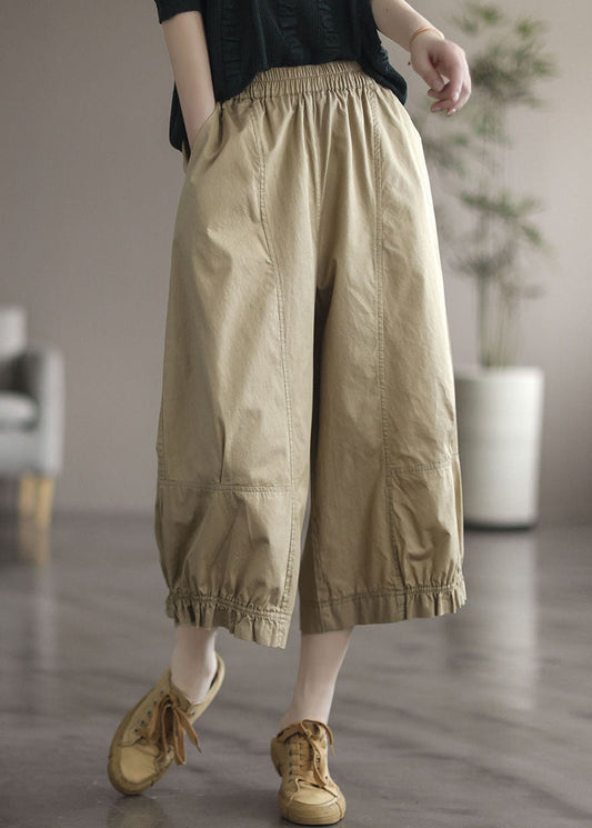 Natural Apricot Pockets Wrinkled Patchwork Cotton Crop Pants Summer LY0580 - fabuloryshop