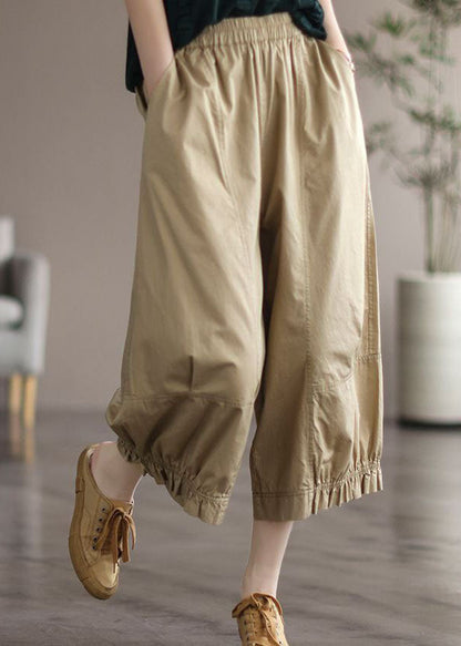 Natural Apricot Pockets Wrinkled Patchwork Cotton Crop Pants Summer LY0580 - fabuloryshop