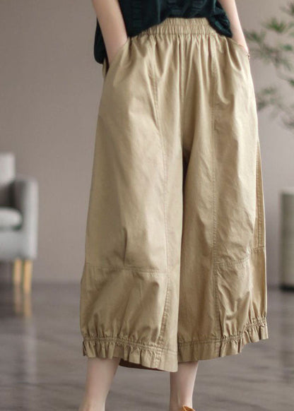 Natural Apricot Pockets Wrinkled Patchwork Cotton Crop Pants Summer LY0580 - fabuloryshop