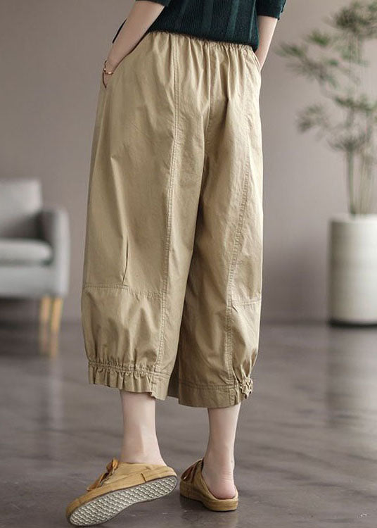 Natural Apricot Pockets Wrinkled Patchwork Cotton Crop Pants Summer LY0580 - fabuloryshop