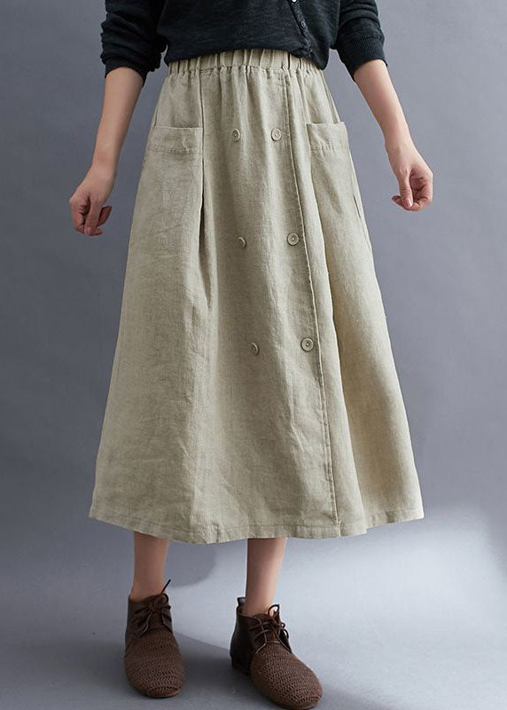 Natural Apricot Wrinkled Pockets Patchwork Linen Skirts Summer LY0610