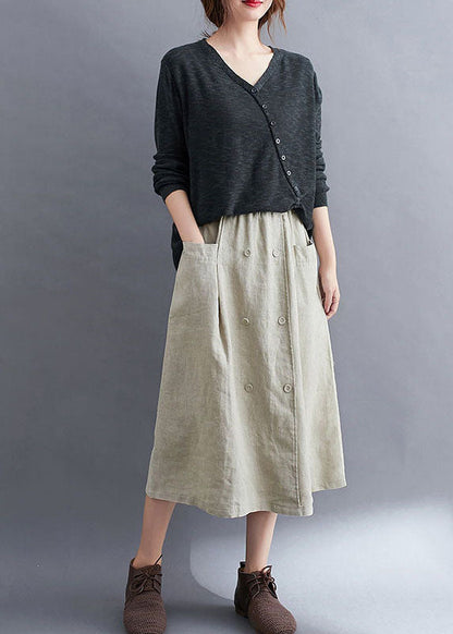 Natural Apricot Wrinkled Pockets Patchwork Linen Skirts Summer LY0610 - fabuloryshop