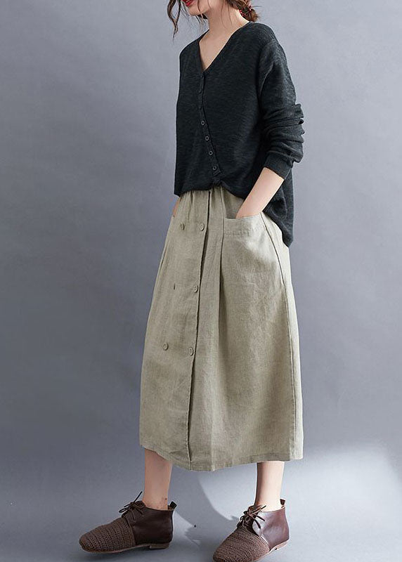 Natural Apricot Wrinkled Pockets Patchwork Linen Skirts Summer LY0610 - fabuloryshop