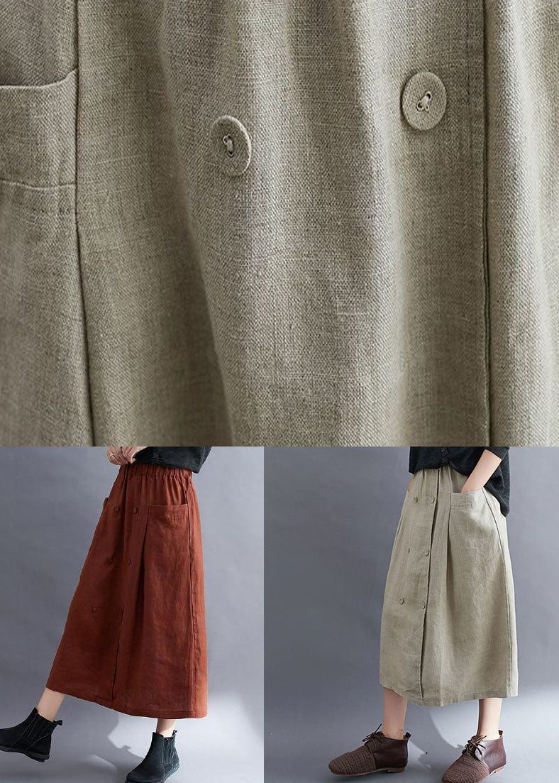 Natural Apricot Wrinkled Pockets Patchwork Linen Skirts Summer LY0610 - fabuloryshop