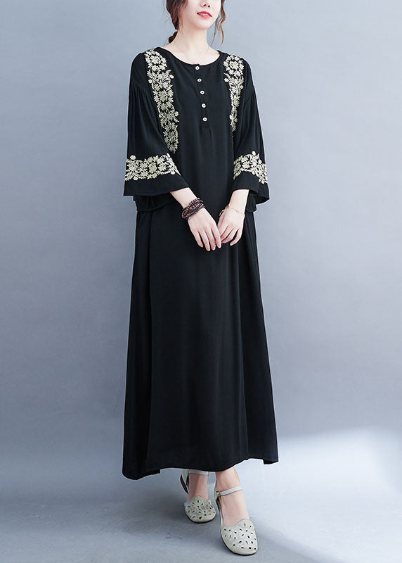 Natural Black Embroideried Cotton Holiday Dress Bracelet Sleeve LY1537 - fabuloryshop