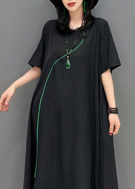 Natural Black O-Neck Patchwork Long Dresses Short Sleeve LC0306 - fabuloryshop