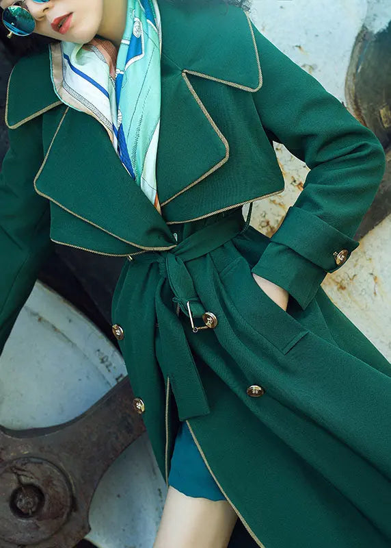 Natural Blackish Green Notched Patchwork Long Sashes Trench Coats Long Sleeve Ada Fashion