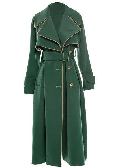 Natural Blackish Green Notched Patchwork Long Sashes Trench Coats Long Sleeve Ada Fashion