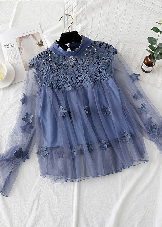 Natural Blue Hollow Out Embroideried Patchwork Tulle Two Piece Set Spring LY1472 - fabuloryshop